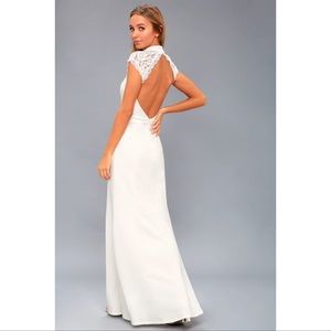Lulus White Backless Lace Maxi Dress